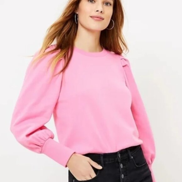 LOFT Other - Ann Taylor LOFT, Pink Puff Sleeve Fitted Sweatshirt, Size Medium